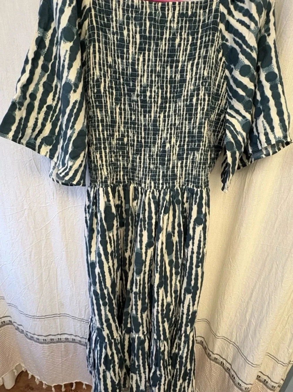 Kate Quinn-PLUS size-Tapestry Water Drops-shibori-Smocked Rosette Sun Dress-XXL